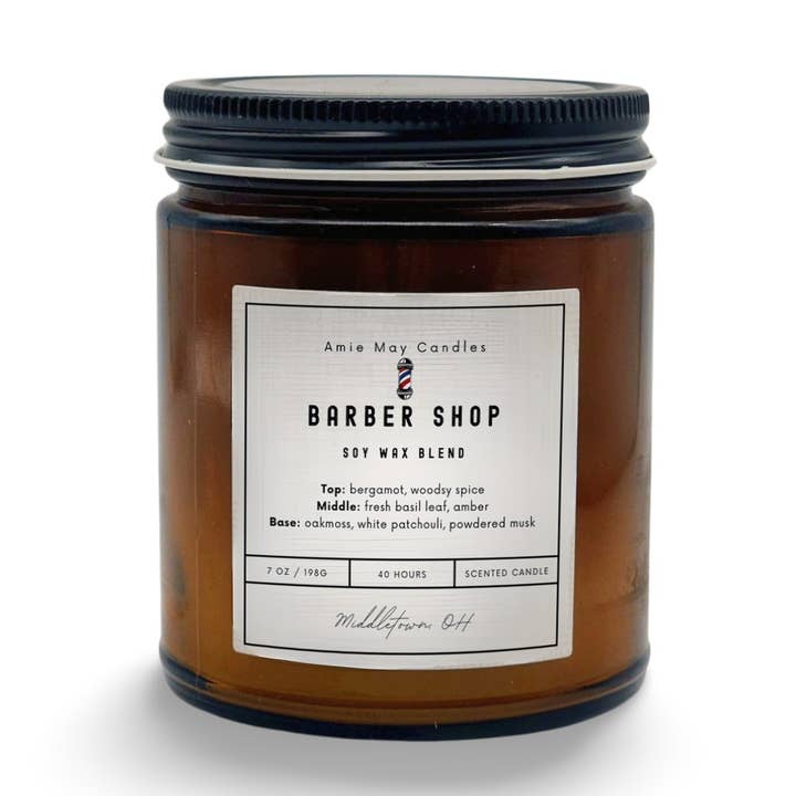 Barber Shop 7oz Scented Candle for wholesale by Amie May Candles
