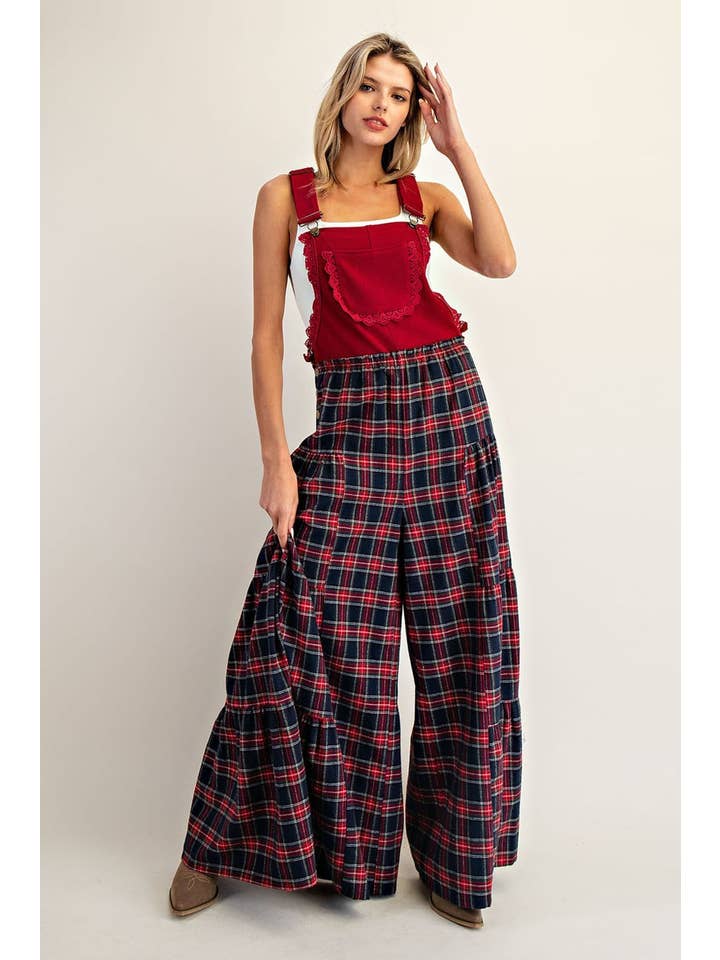 Peace Love Line - Vente Combinaison – femme - PL8626 - COMBINAISON À JAMBES LARGES AVEC DENTELLE CONTRASTANTE ET MOTIF À CARREAUX3