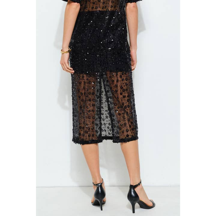 INA - Wholesale Skirt - Women's - Floral Sequin Embroidered Mesh Midi Skirt2