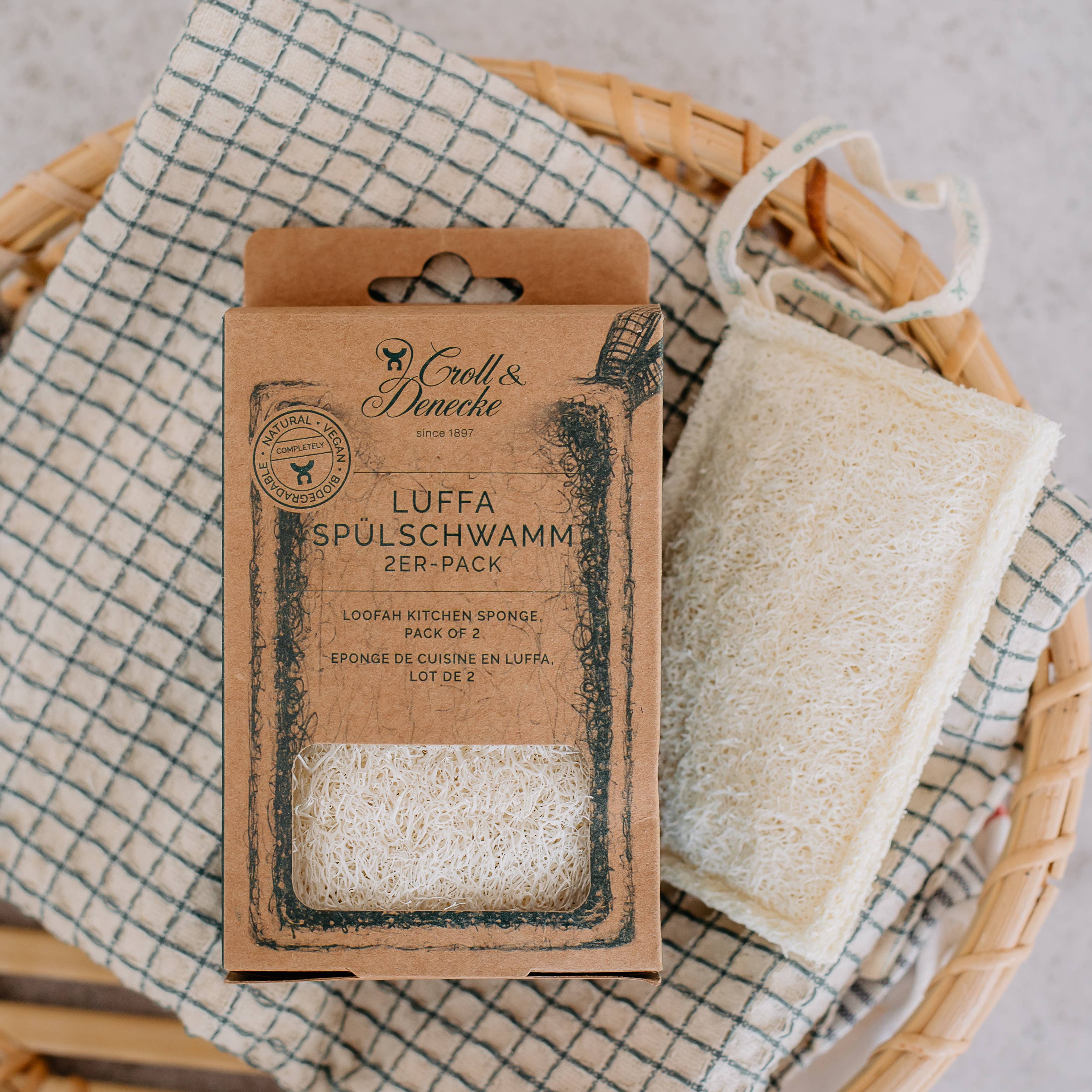 Croll & Denecke – Großhandel Reinigungsschwamm – Luffa Spülschwamm Abwaschen Putzen, 2er-Set Küche Eco1