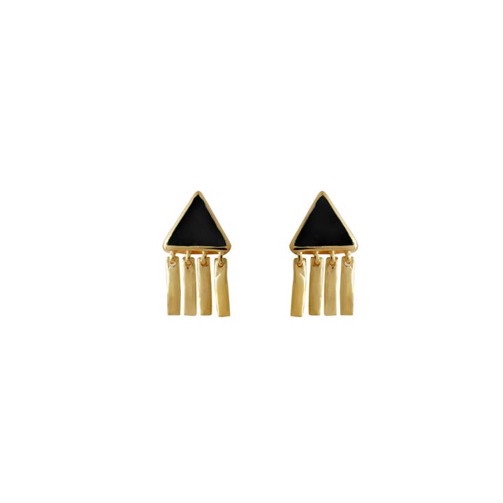 Cheveyo vergulde zwarte onyx oorbellen voor wholesale door TALISMAS BIJOUX