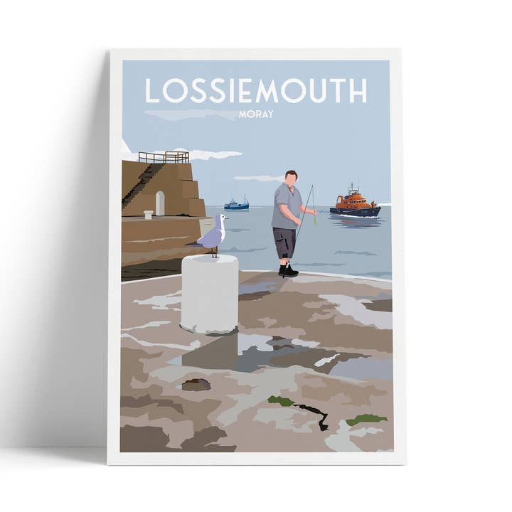 Lossiemouth Fishing Print - Moray Travel Poster - Scotland for wholesale by Printagonist