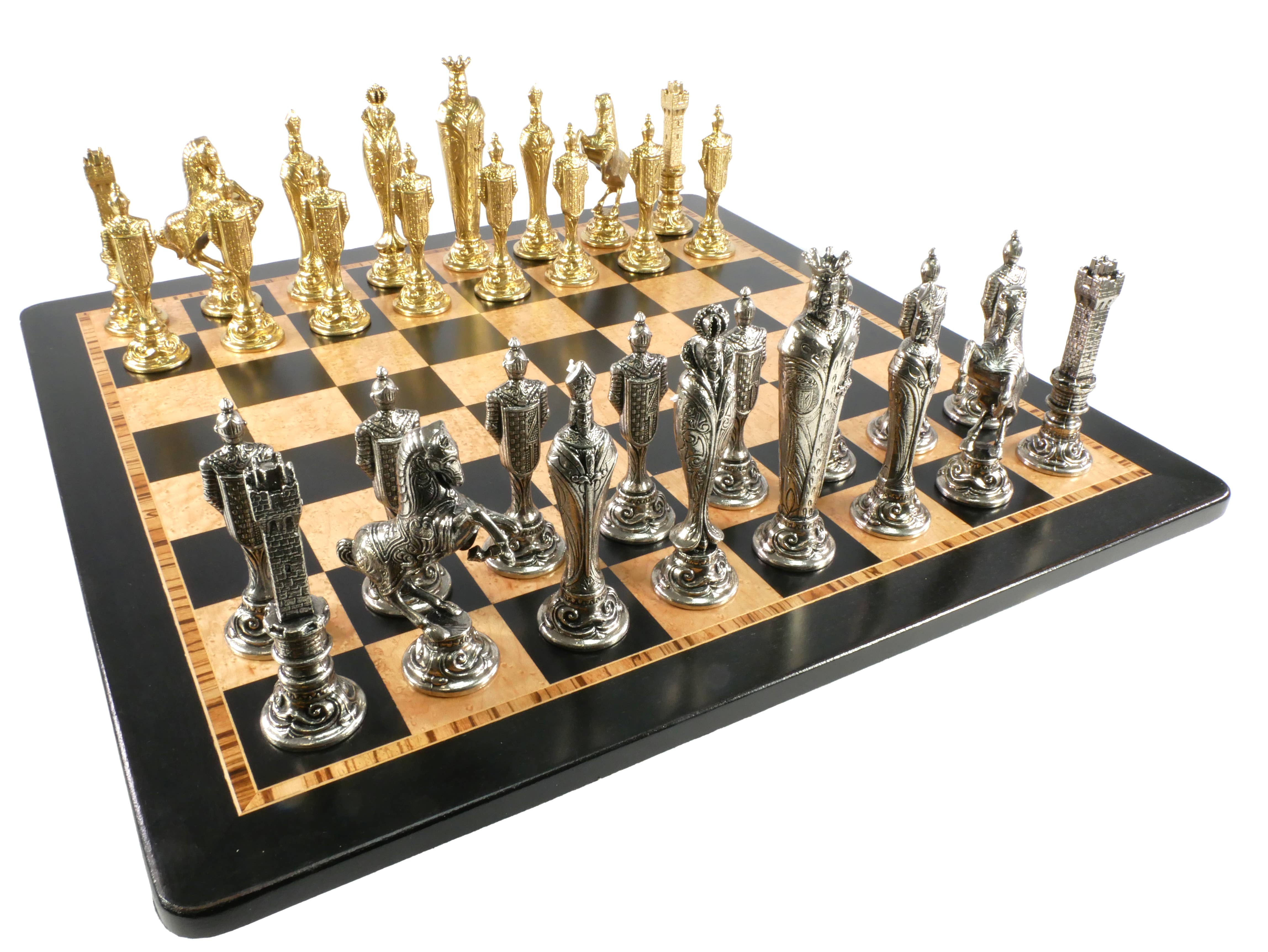 WorldWise Imports - Wholesale Board Game - Chess Set - Renaissance Metal Men on Ebony/Maple Chess Board