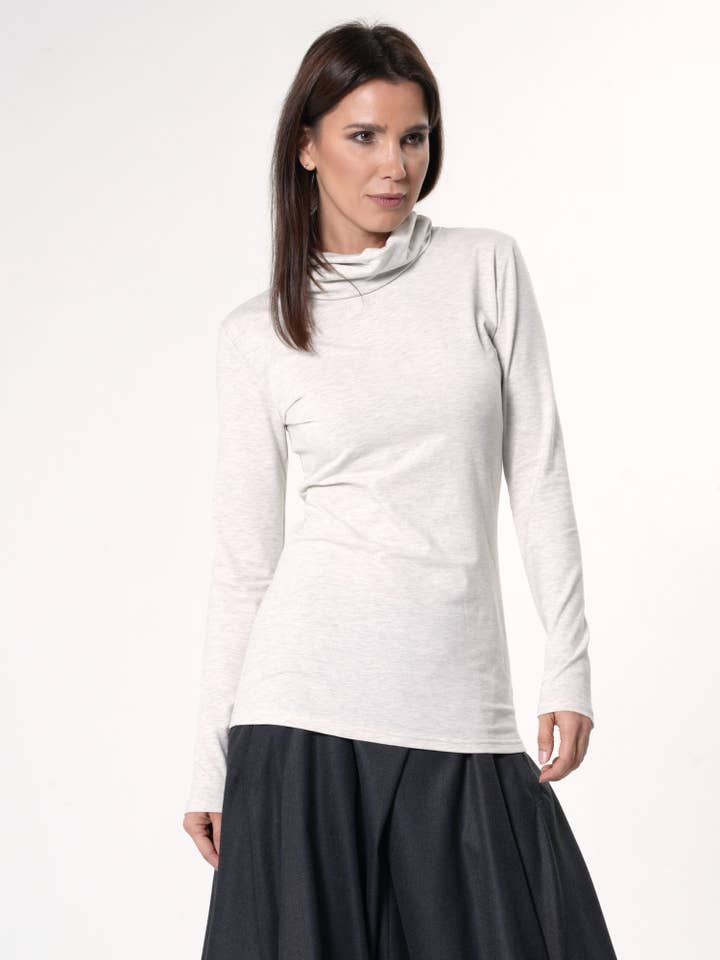 Metamorphoza - Wholesale Blouse - Women's - Casual Turtleneck Top In Ivory4