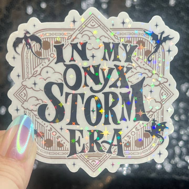 In My Onyx Storm Era Fourth Wing Holographic Sticker for wholesale by FatedFiction
