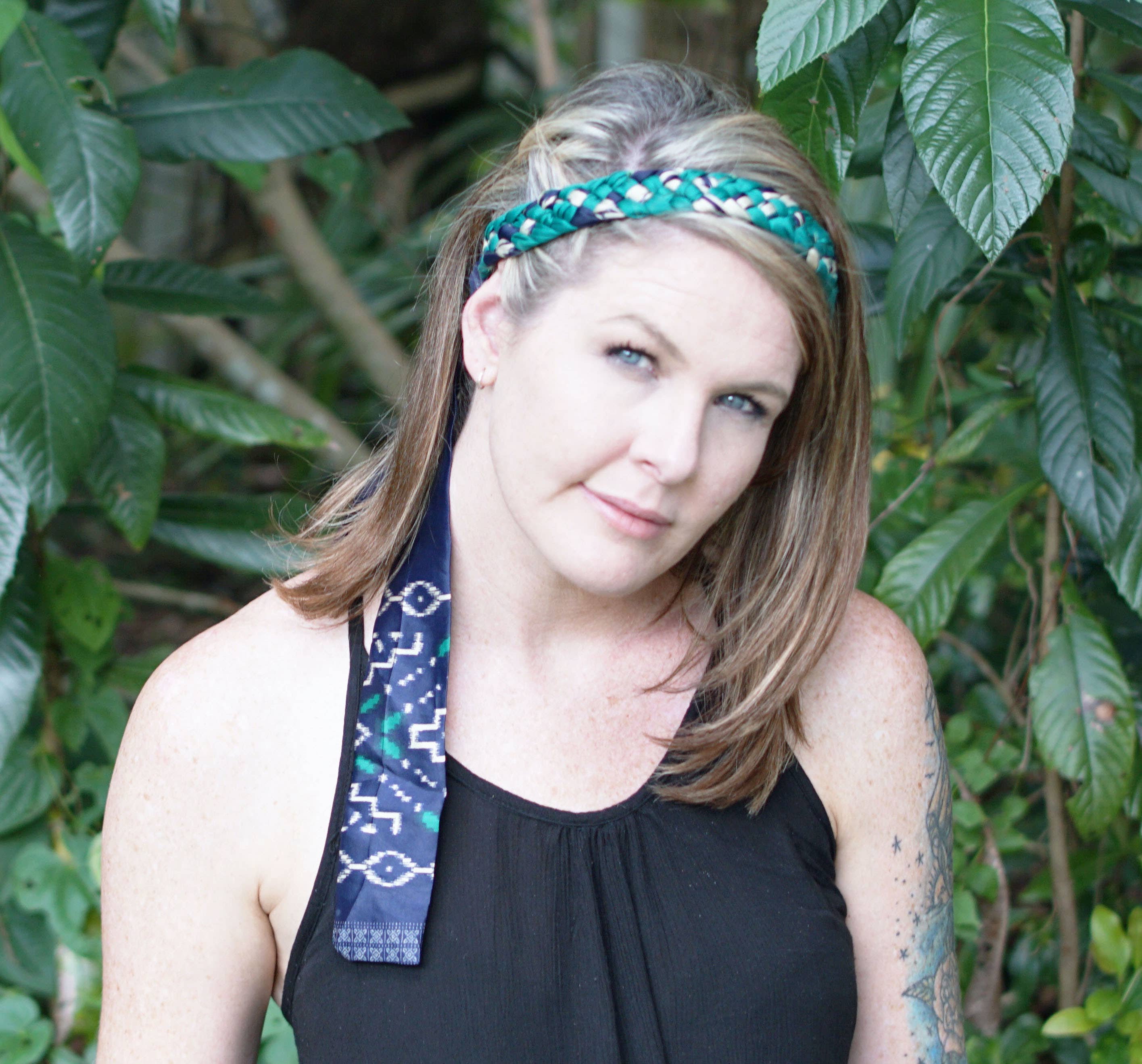 Sewing New Futures, Inc - Wholesale Fashion Headband - Women's - Green Sari Braided-Tie Headband2