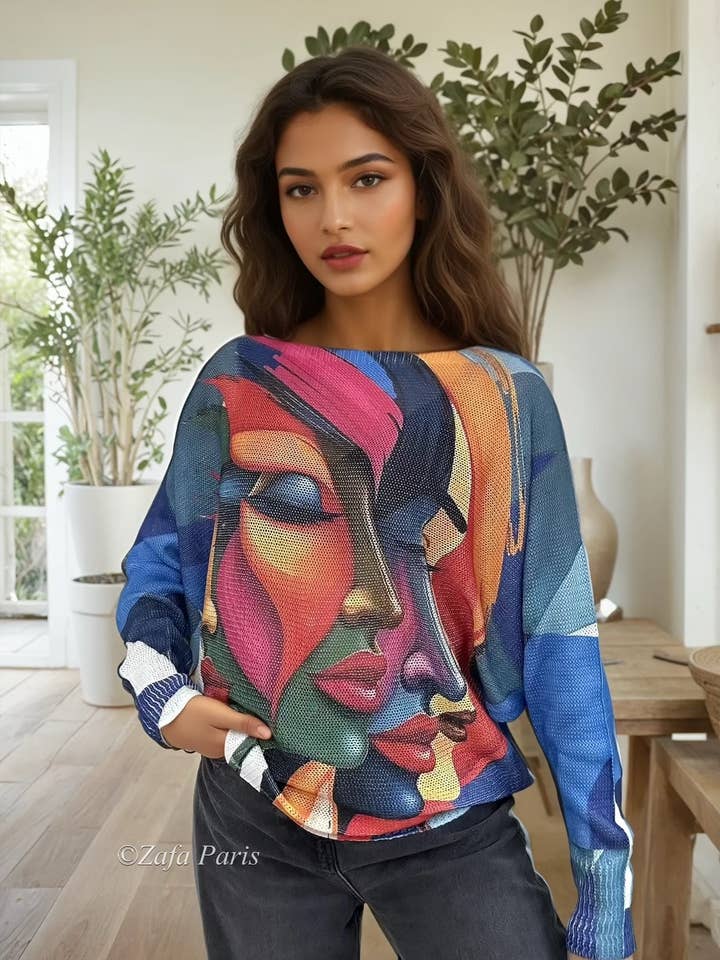 ZAFA PARIS - Wholesale Knit Sweater - Women's - 29F12H57-451-Printed knit sweater0