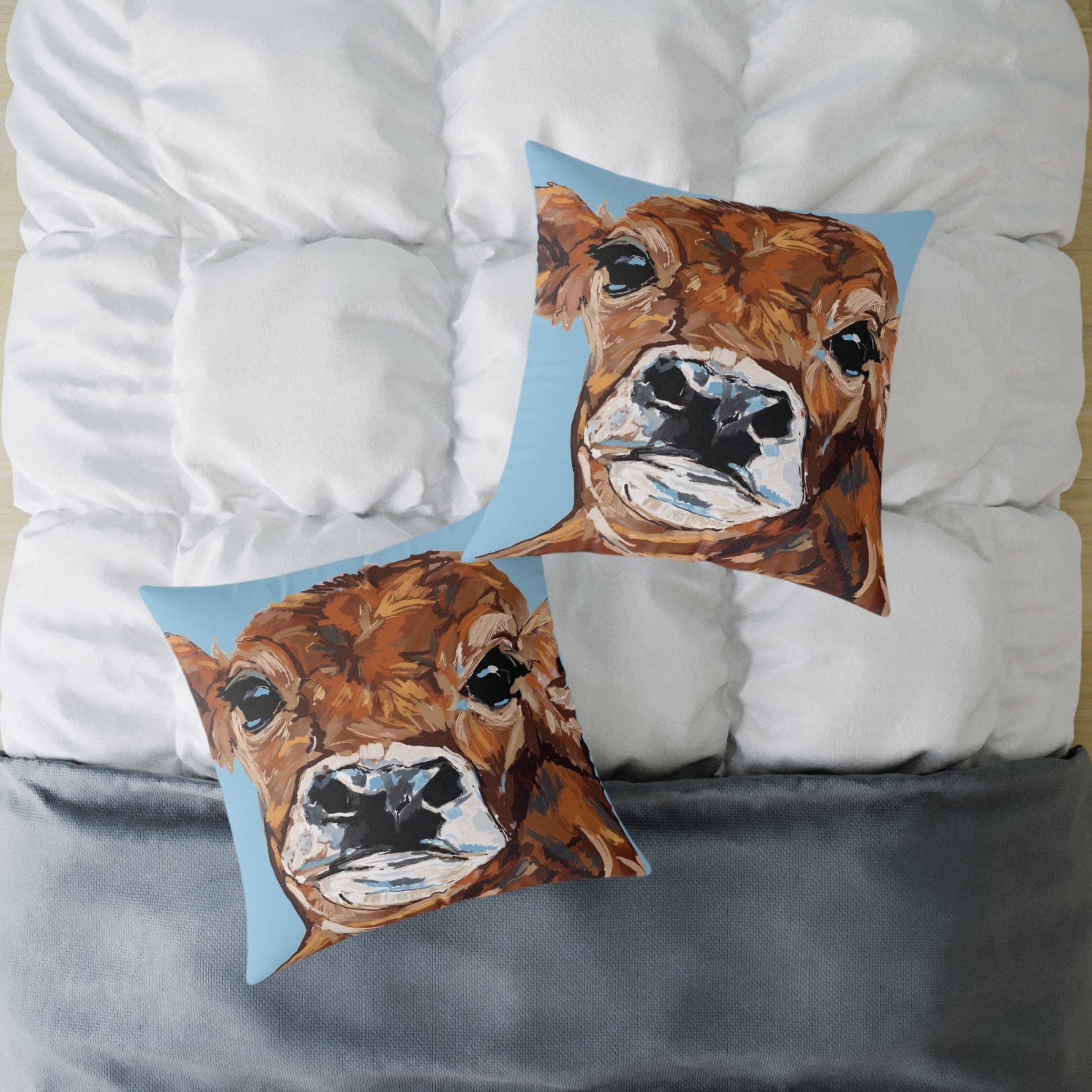 Blue Cava - Wholesale Throw/Decorative Pillow - Brown Cow Farmhouse Square Poly Canvas Throw Pillows13