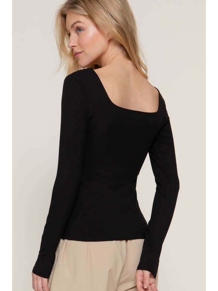 Active Basic | Active USA - Wholesale Knit Top - Women's - Long Sleeve Square Neck Double Layer Ribbed Knit Top17