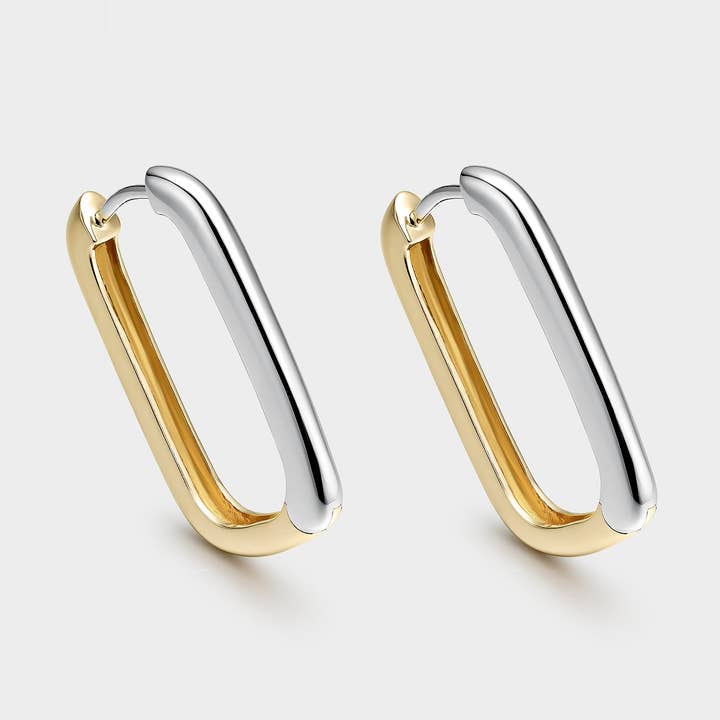 Reversible two-tone silver rectangular earrings 26.5mm for wholesale by Itemporality
