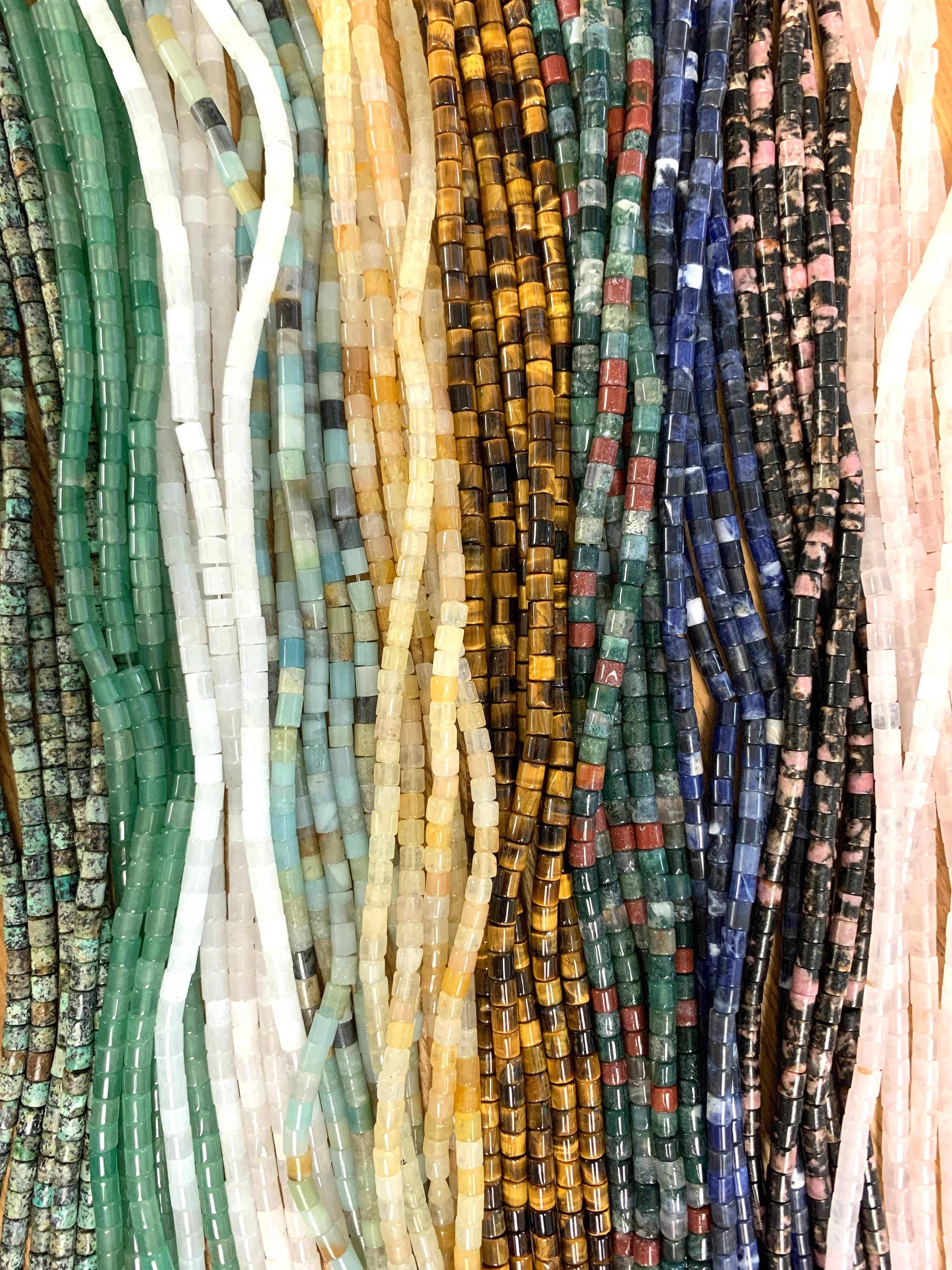 The Bead Bazaar - Wholesale Beads - 4mm Crystal Healing Gemstone Tube Beads, Chakra Natural Gemstone Heishi Beads, Accent Stone Beads, Healing Stone Accent Beads, Drum Beads5