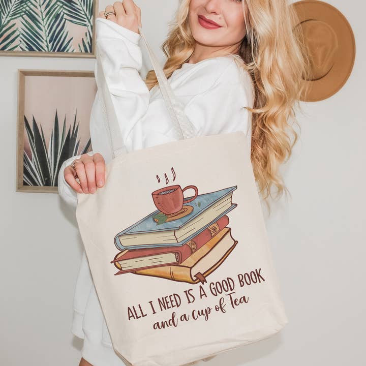 Borsa Tote « Good Book And A Cup Of Tea » per la vendita all'ingrosso da parte di Lucky Luna Apparel