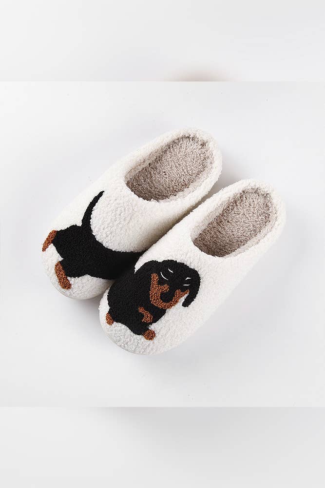 White Dachshund Fleece Slippers MMD045 for wholesale on Faire3