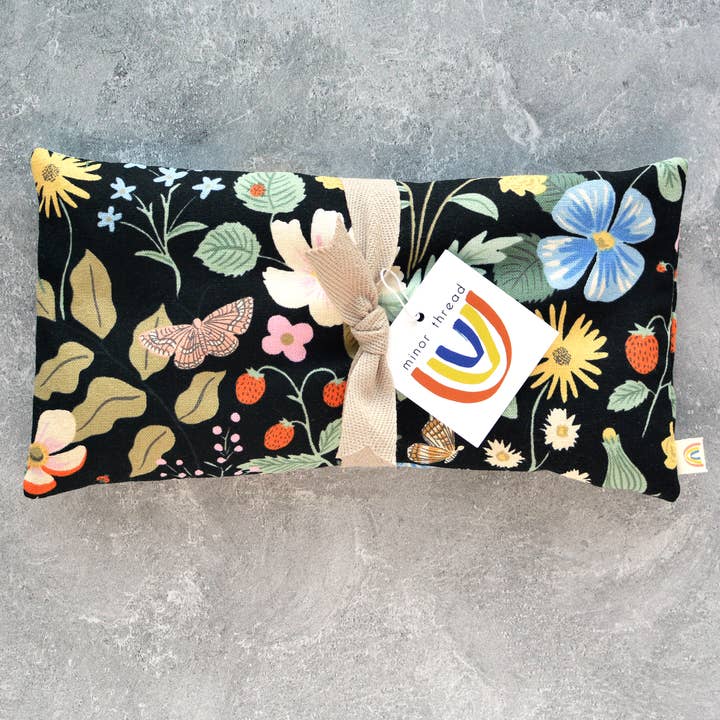Minor Thread - Wholesale Spa/Therapy Pillow - Oversized Eye Pillow in Strawberry Fields Black Botanical