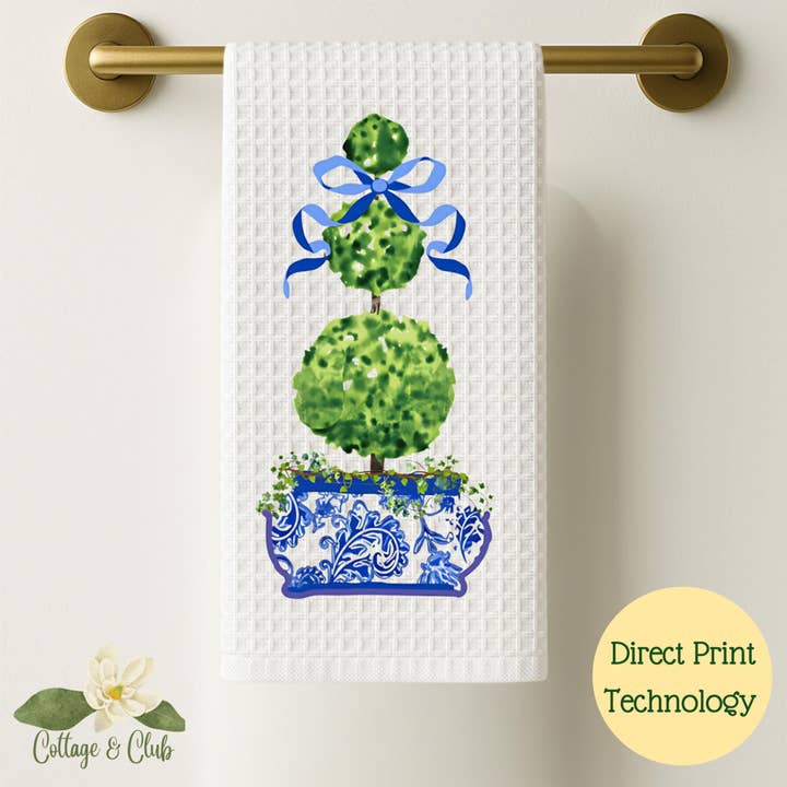 Cottage & Club - Wholesale Tea Towel - Blue & White Ginger Jar Topiary Tea Towel Set - Grand Millennial Decor - French Country - Cottage Core5