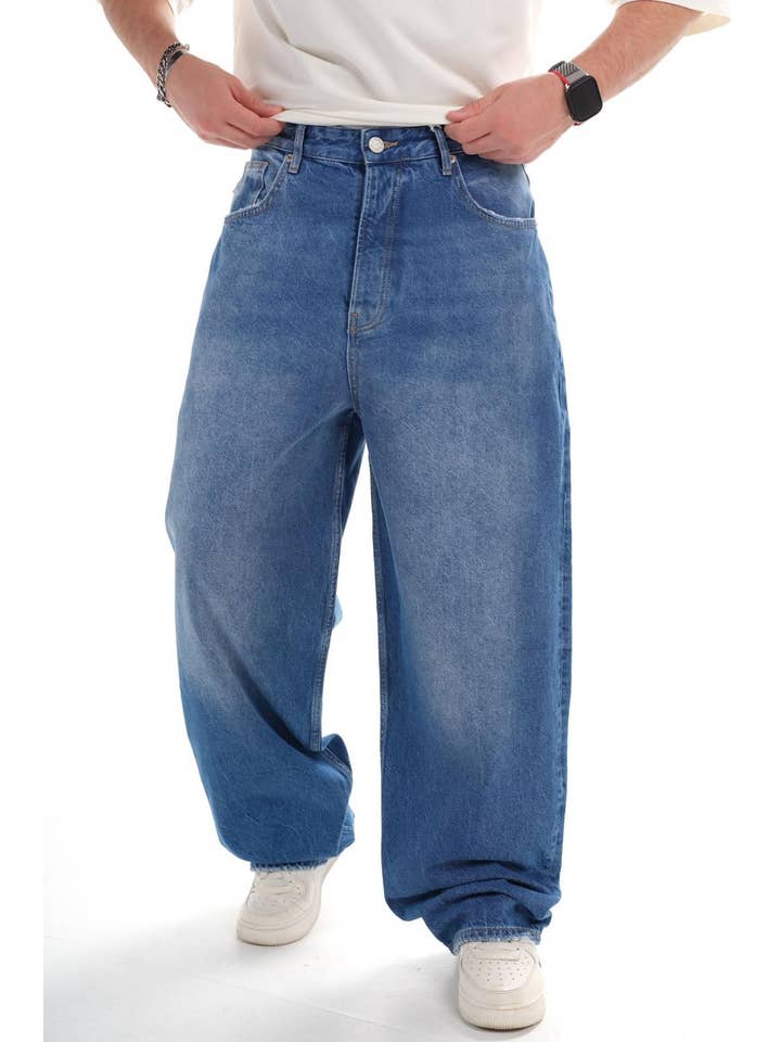 Monocloth - Wholesale Jeans - Men's - Blue Washed Wide Leg Jeans 10301