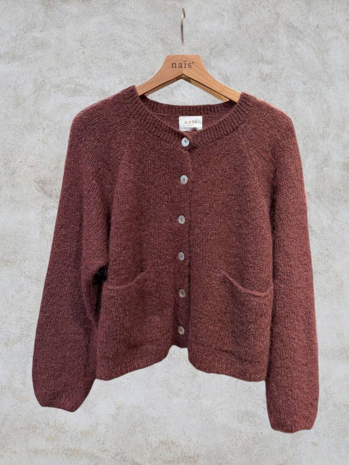 NAÏS PARIS – Cardigan - Mulher por atacado – Cardigan de gola redonda com mangas longas em kid mohair e lã26