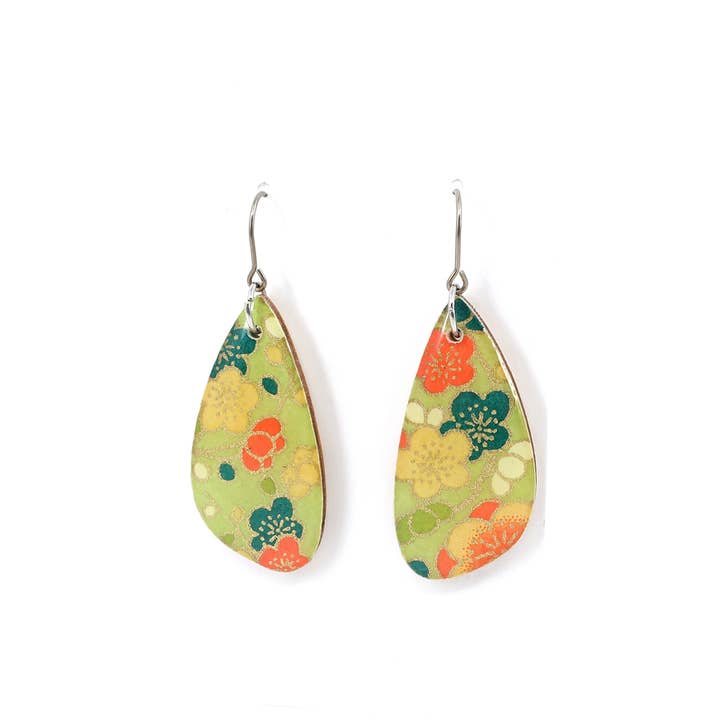 Floral Japanese Chiyogami earrings - Green for wholesale by autumn + tree