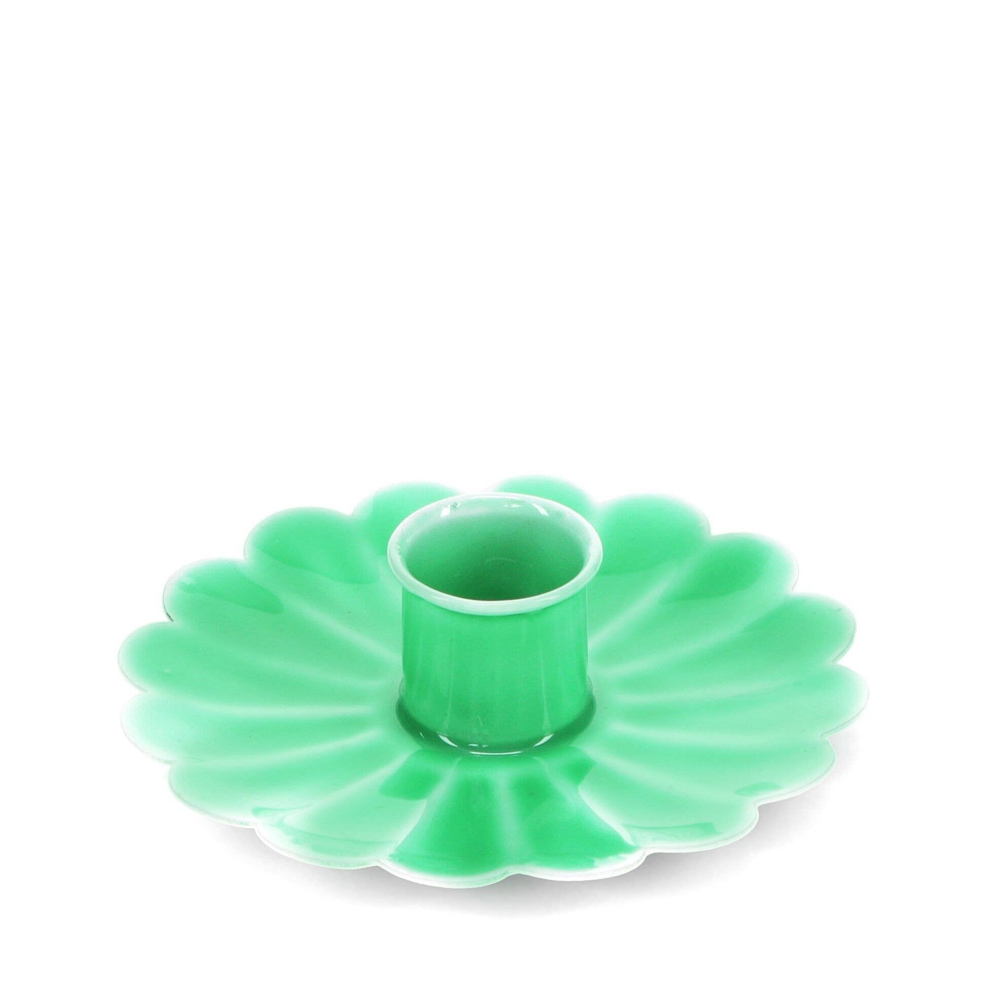 Rex B2B - UK – wholesale Candle holder – Enamel Flat Flower Candle Holder - Green1