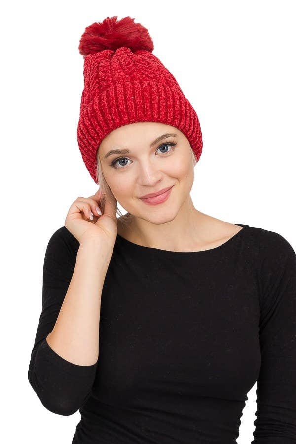 Cap Zone - Wholesale Beanie - Women's - Velvet Fleece Chevron Ribbed Knit Beanie3