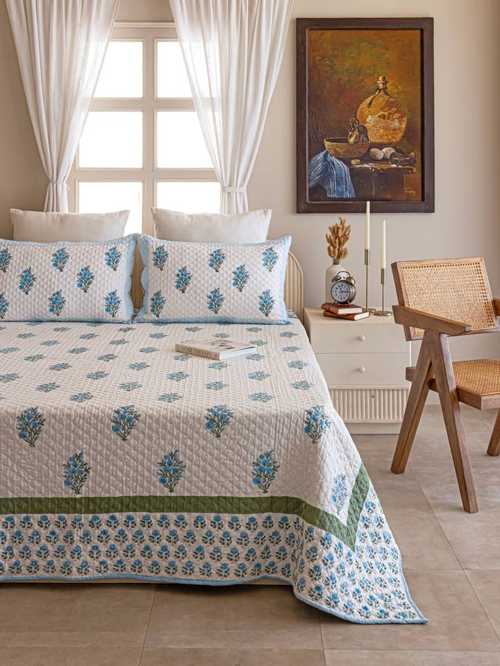Hand Block Printed Bamboo Quilted Bedspread for wholesale by Arth Linen