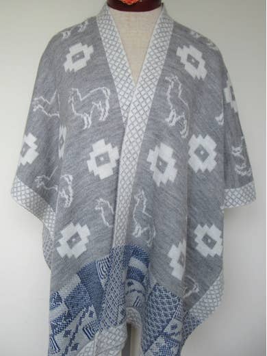 MODA LATINA - Vendita all'ingrosso Mantella - Donna - Mantella reversibile Ruana in lana lavorata a maglia da donna senza maniche