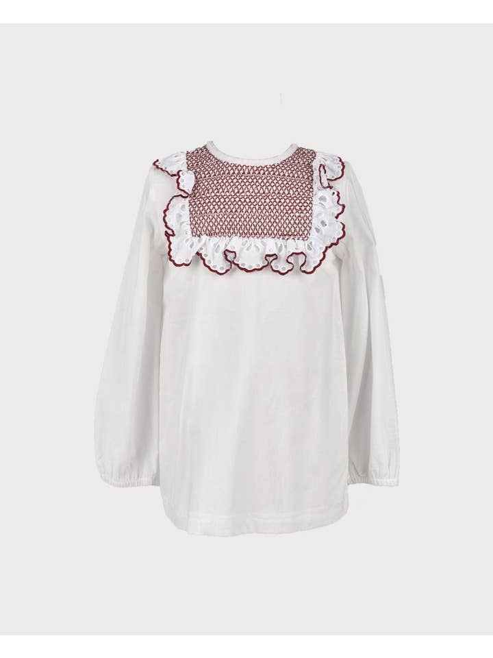 La ormiga – wholesale T-shirt - Barn – Vit Blus Engelska Stickning Vinröd
