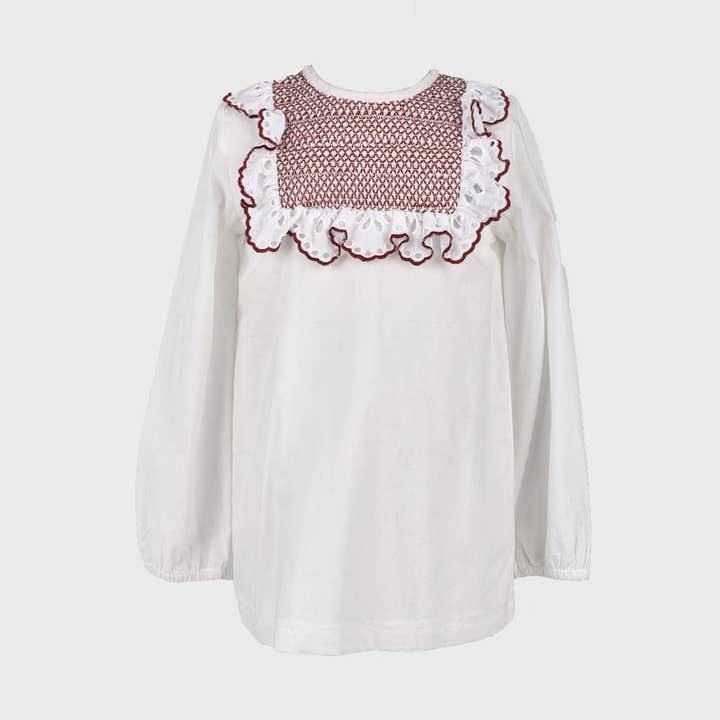 Blusa Bianca Maglia Inglese Bordeaux per la vendita all'ingrosso da parte di La ormiga