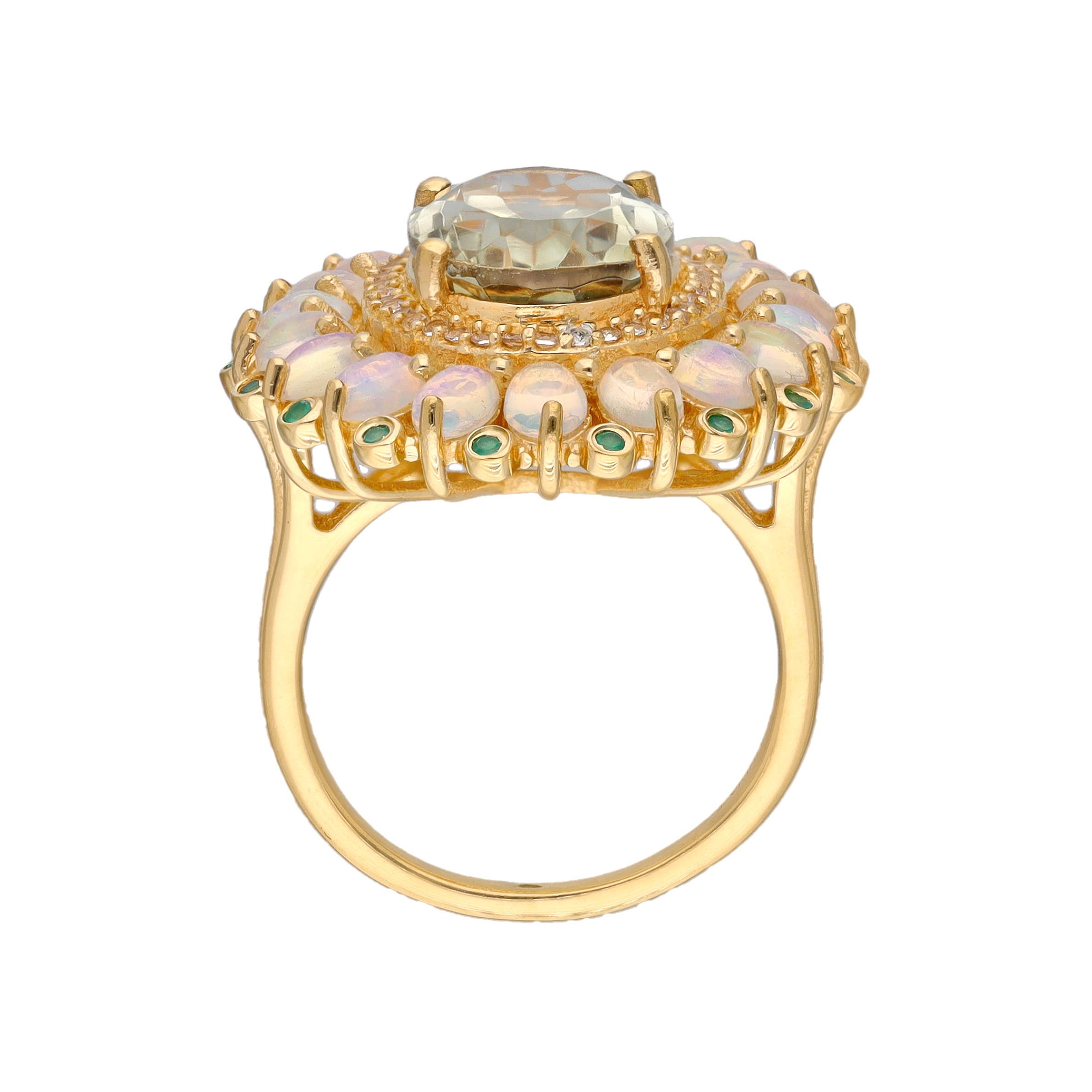 Tiramisu – wholesale Cocktail/statement ring – Gold Plated Over Green Amethyst Ethiopian Opal Cocktail Ring3