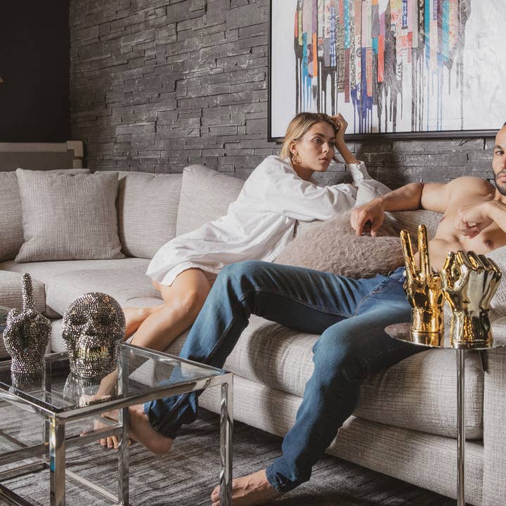 Interior Illusions Plus – wholesale Decorative tabletop object – Gold Peace Hand Table Top - 8" tall5