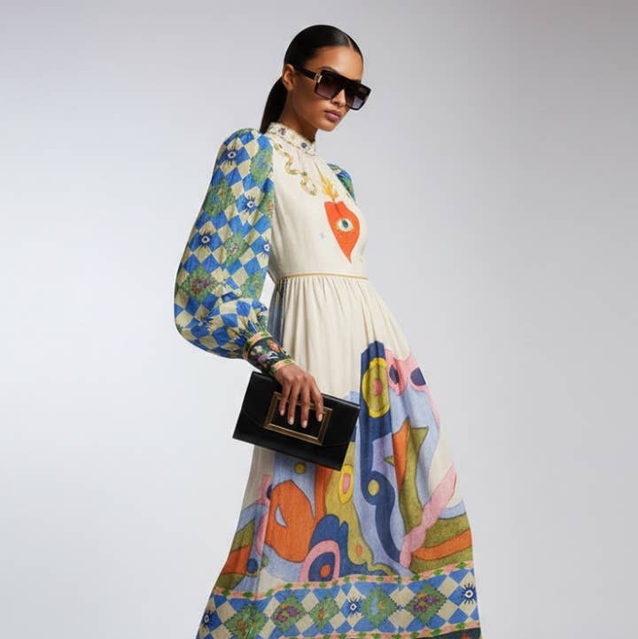 printing Maxi Dress New Collection BYMANYC ® New York • Mystical Illustration & Harlequin Sleeves for wholesale on Faire0