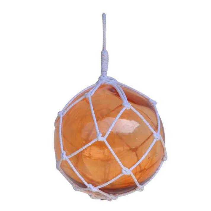 Hampton Nautical – wholesale Dekorativt bordsobjekt – Orange japanska glas boll fiske flottör med vit nät dekoration 12 ”