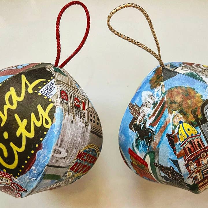 Hand-Drawn Kansas City Sites Mini-Globe Ornament for wholesale by Domesticadence