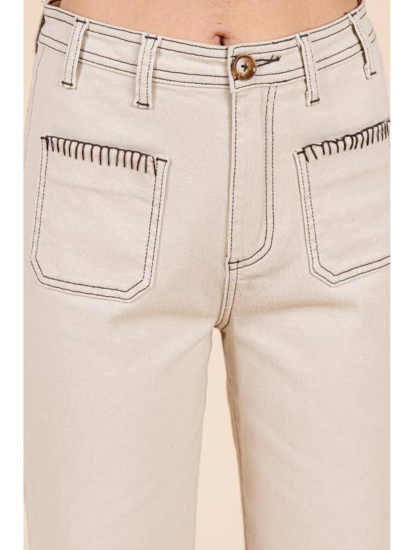 GeeGee x Lovelo - Wholesale Pants - Women's - Blanket Stitching High-Waisted Cropped Pants, OP51712.6