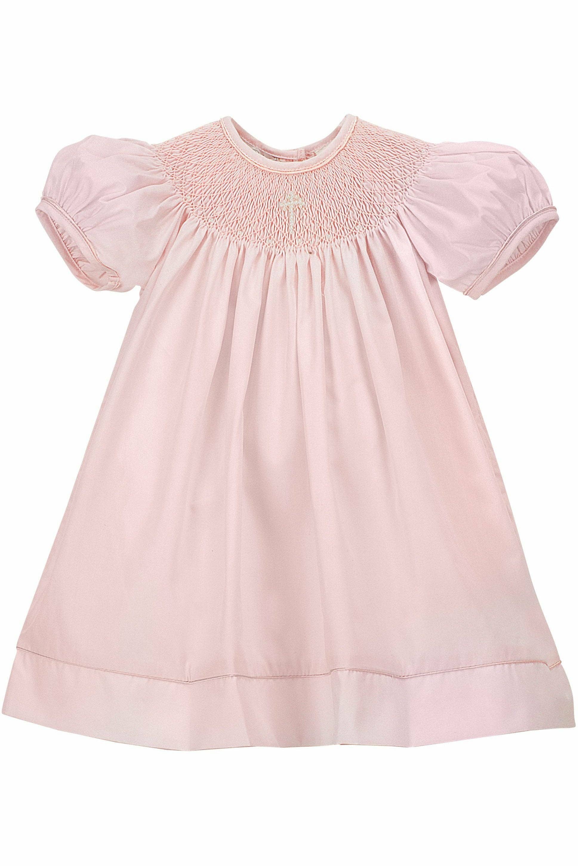 Julius Berger & Carriage Boutique – Engroshandel Kjolesæt – til baby – Baby Pigers Dåb Perle Cross Kjole Bonnet Pink2