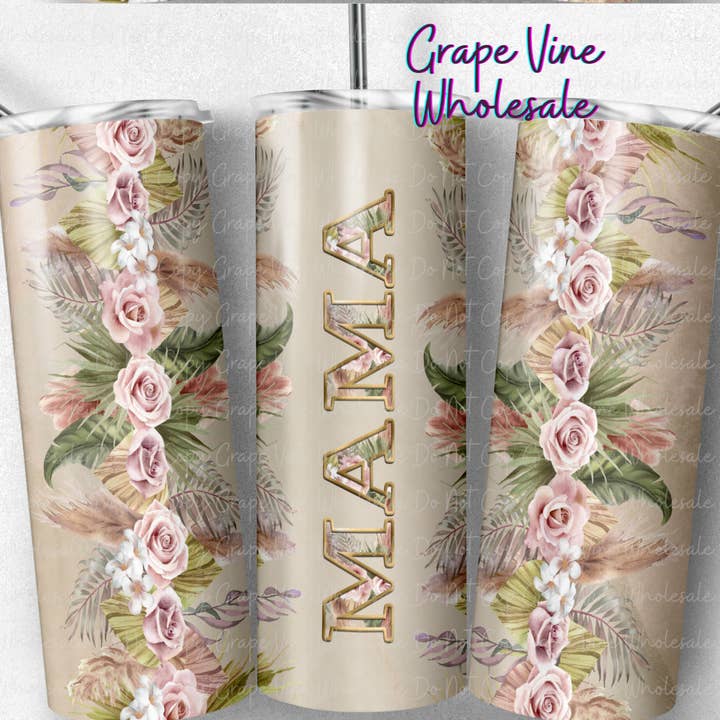 Bicchiere da 20oz con Bordo Floreale Boho Mama per la vendita all'ingrosso da parte di GrapeVineWholesale