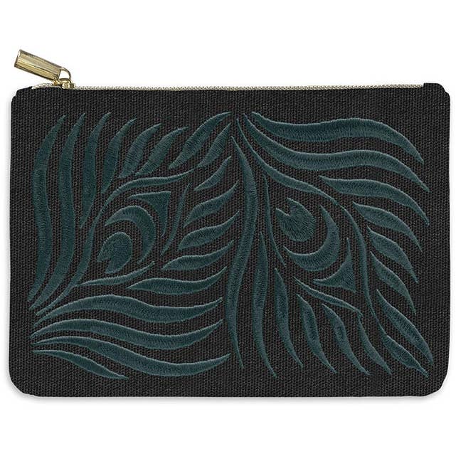 EMBROIDERED POUCH NIGHTSHADE PEACOCK GRID for wholesale by Punch Studio