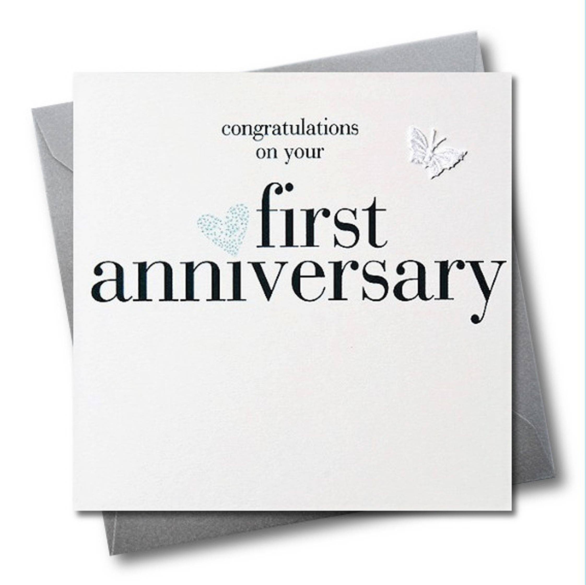 Claire Giles Ltd - Wholesale Anniversary Card - 1st Wedding Anniversary Card, Silver Heart, fabric butterfly Embellished0