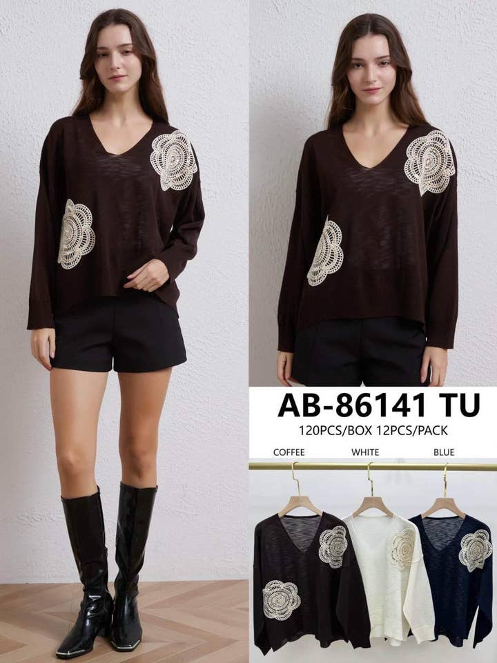 PULL EN MAILLE À FLEURS pour la vente par SWEET MAGIC MODA Y COMPLEMENTOS