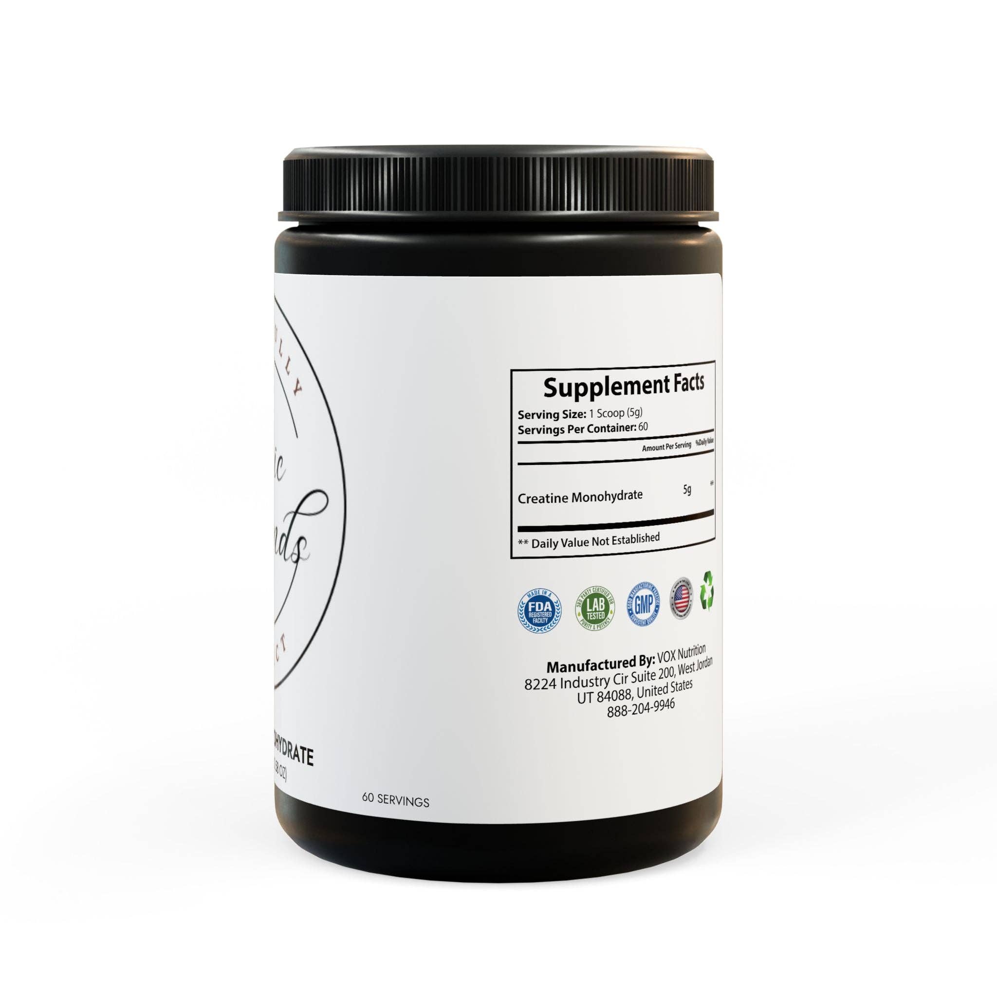 Black jar lid Creatine Monohydrate Supplement (300g, 10.58oz) for wholesale on Faire2