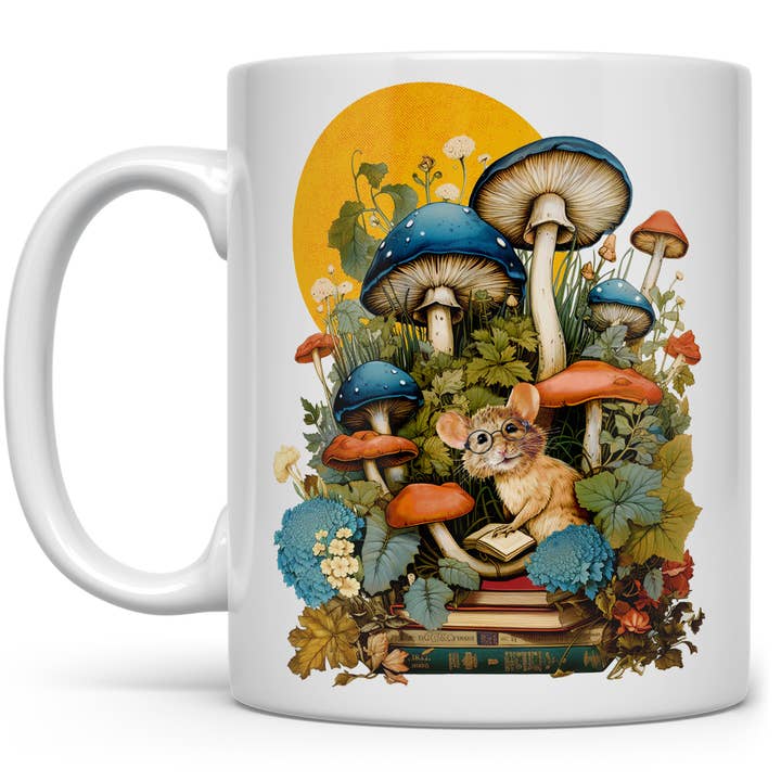Cottagecore Woodland Mushroom Book Mouse Mug, Bookish Gifts for wholesale by Loftipop