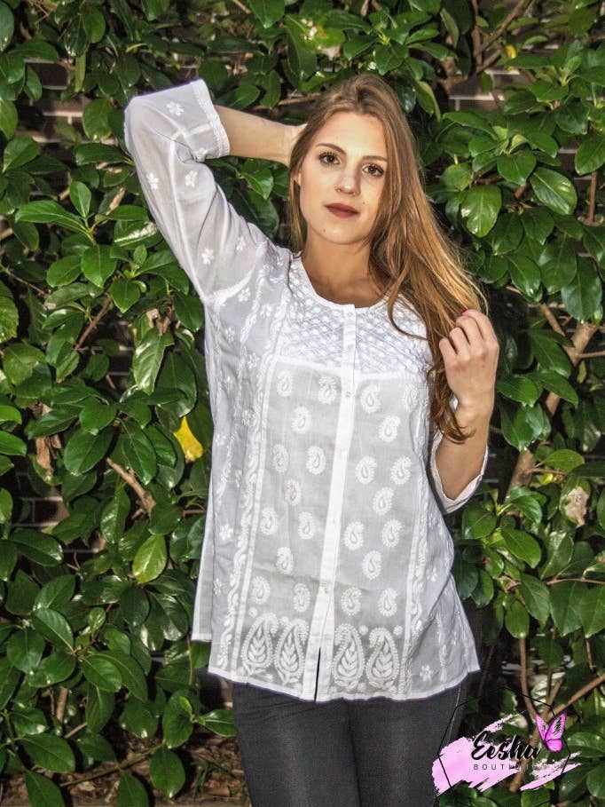 Ivy - White embroidered tunic top for wholesale by EeshaBoutique Australia