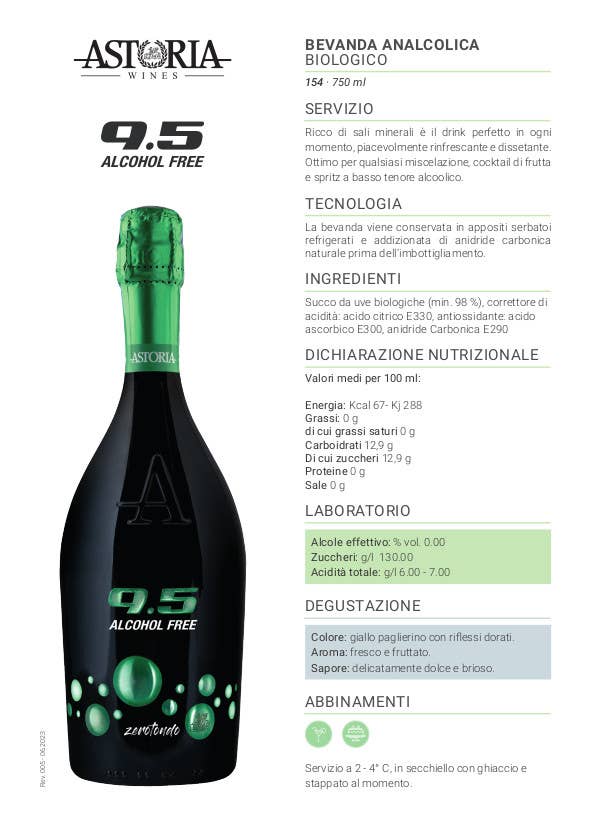 Metina SAS – Bebidas espirituosas/vinho/cerveja não alcoólicas por atacado – Vinho Espumante Sem Álcool 9.5 Cold Wine ZEROTONDO Astoria 75 cl2