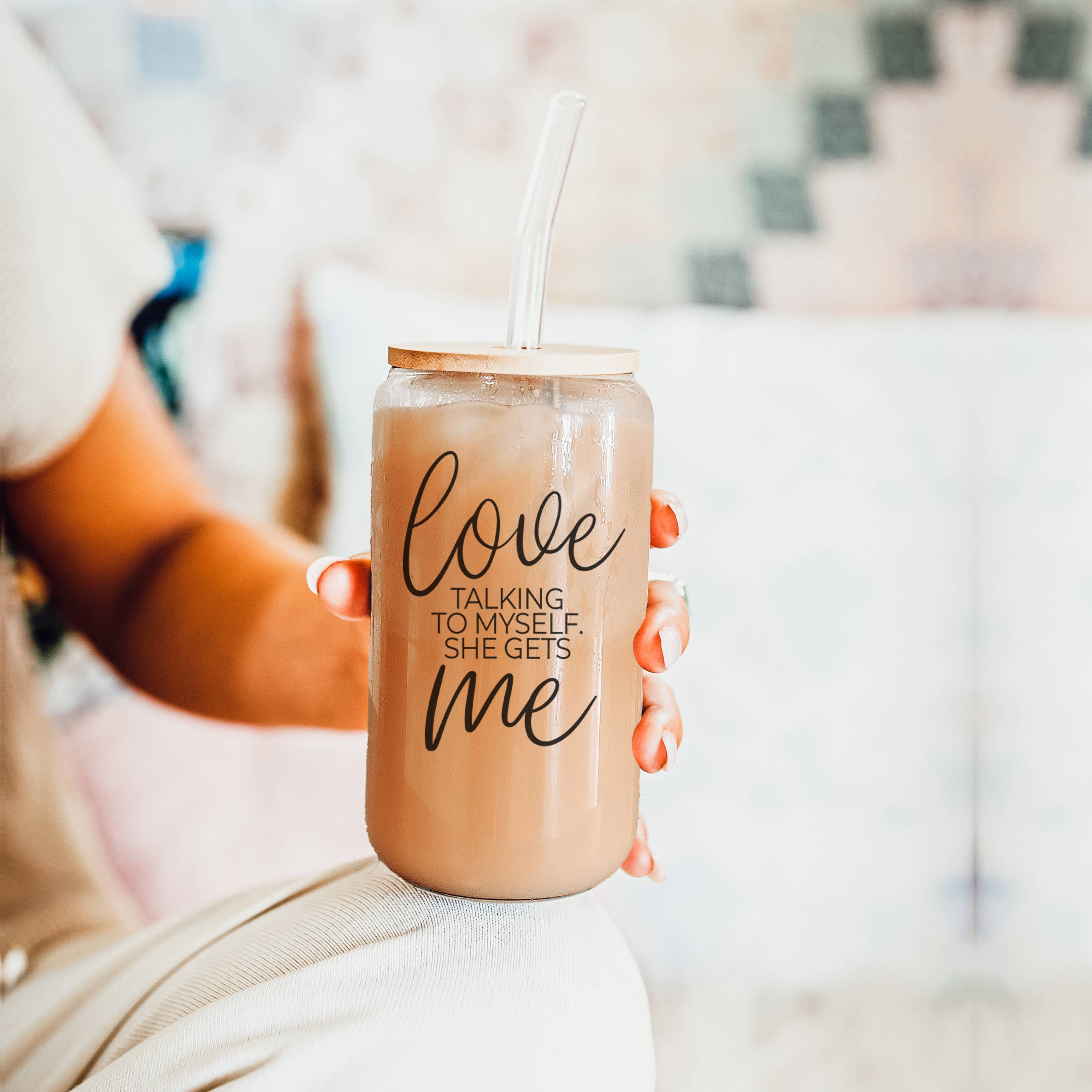 Gia Roma - Vente Verre/tasse - Tasses à café amusantes pour maman, tasse en verre avec couvercle et pailles en métal134
