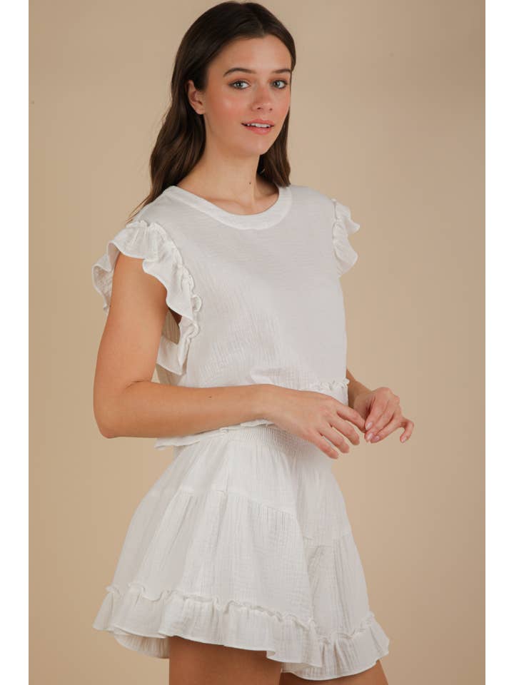 VERY J - Wholesale Top & Short Set (NOT Loungewear) - Women's - NT12150SET-Ruffled Solid Woven Top & Shorts Set23