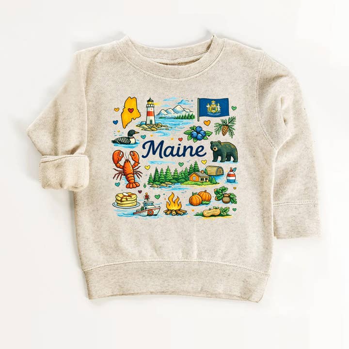 Maine Kids Sweatshirt – Pine Tree State Icons for wholesale by EnjoyMyDesign