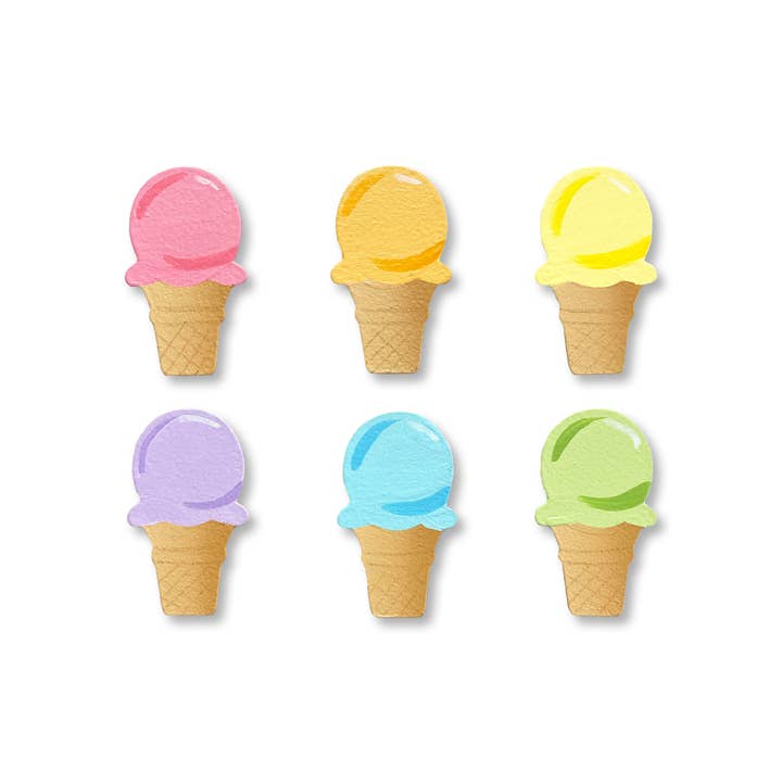 Roeda Studio - Wholesale Magnet - Rainbow Ice Cream Cone Magnets S/6, Summer Decor