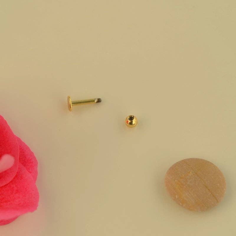 StockJWL - Venta al por mayor Pendientes de botón/aretes de poste - Pendientes de acero con cierre plano, piercing de concha, cartílago y más holograma dorado negro y color plata.4