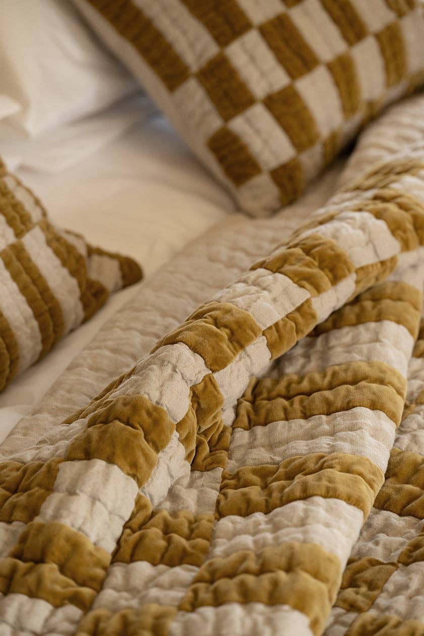 Niki Jones - Wholesale Quilt - Checkerboard Throw Golden Lichen3