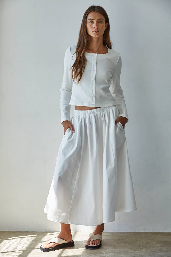 By Together - Wholesale Skirt - Women's - L8829B | Woven Cotton Elastic Waist Flare Midi Skirt 7